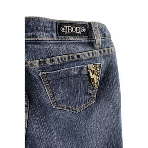bQb Jeans Women's 28x29 Slim Skinny Stretch Medium Wash Embellished Pocket Y2K